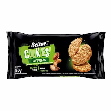 Cookies Zero Lactose Belive Sabor Castanha com 80g