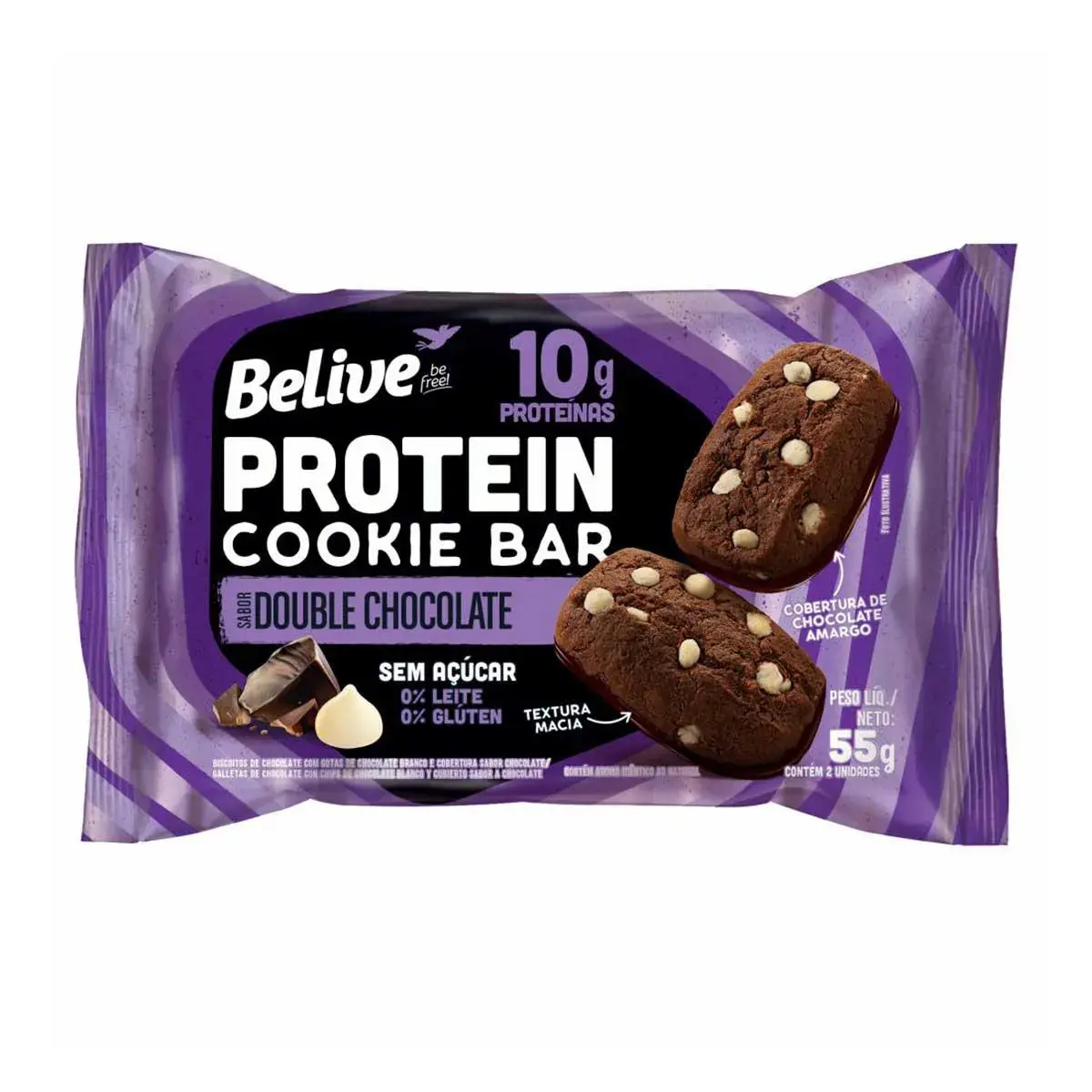 Cookies Zero Açúcar Protein Cookie Bar Believe Sabor Double Chocolate com 55g