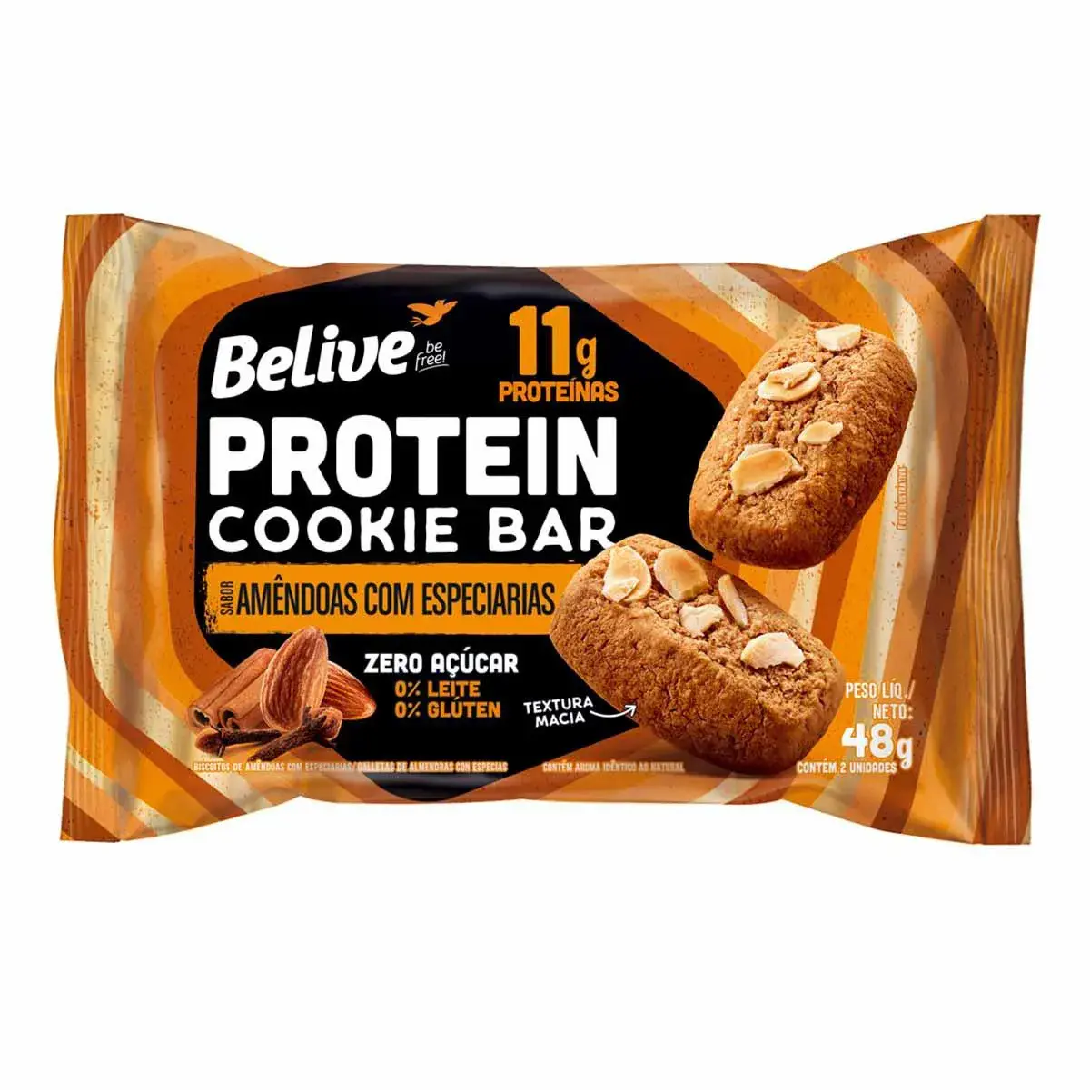 Cookies Zero Açúcar Protein Cookie Bar Believe Sabor Amêndoas com Especiarias com 48g