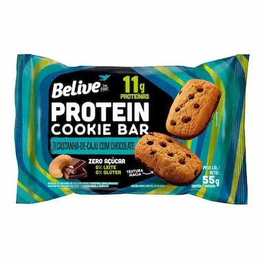 Cookies Zero Açúcar Protein Cookie Bar Believe Sabor Castanha de Caju com Chocolate com 55g