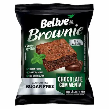 Brownie Belive Chocolate com Menta Sem Açúcar, Glúten e Lactose com 40g