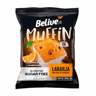 Muffin Belive Laranja com Gotas de Chocolate Zero Açúcar, Glúten e Lactose com 40g