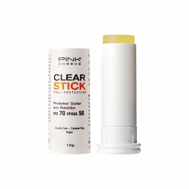 Protetor Solar em Bastão Pink Cheeks Clear Stick FPS70 12g