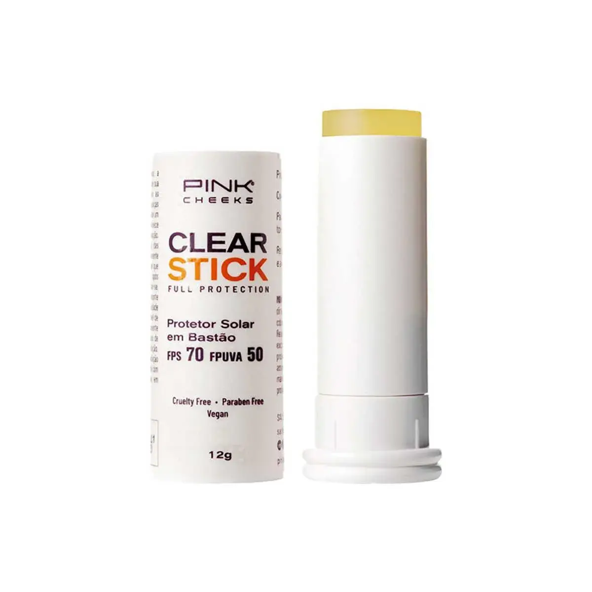 Protetor Solar em Bastão Pink Cheeks Clear Stick FPS70 12g