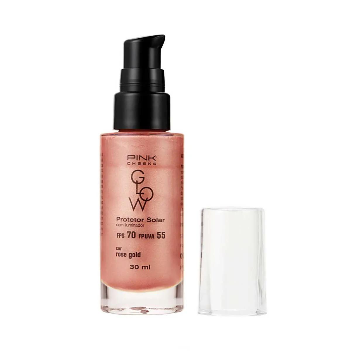 Protetor Solar com Iluminador Pink Cheeks Glow FPS70 Rosé Gold 30ml