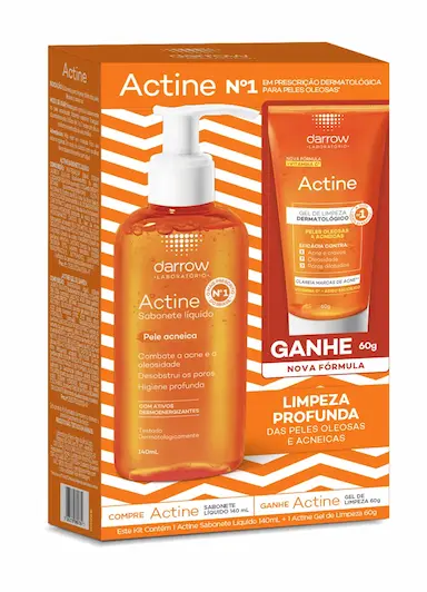 Kit Sabonete Líquido Facial Actine Pele Oleosa 140ml + Gel de Limpeza 60g Grátis