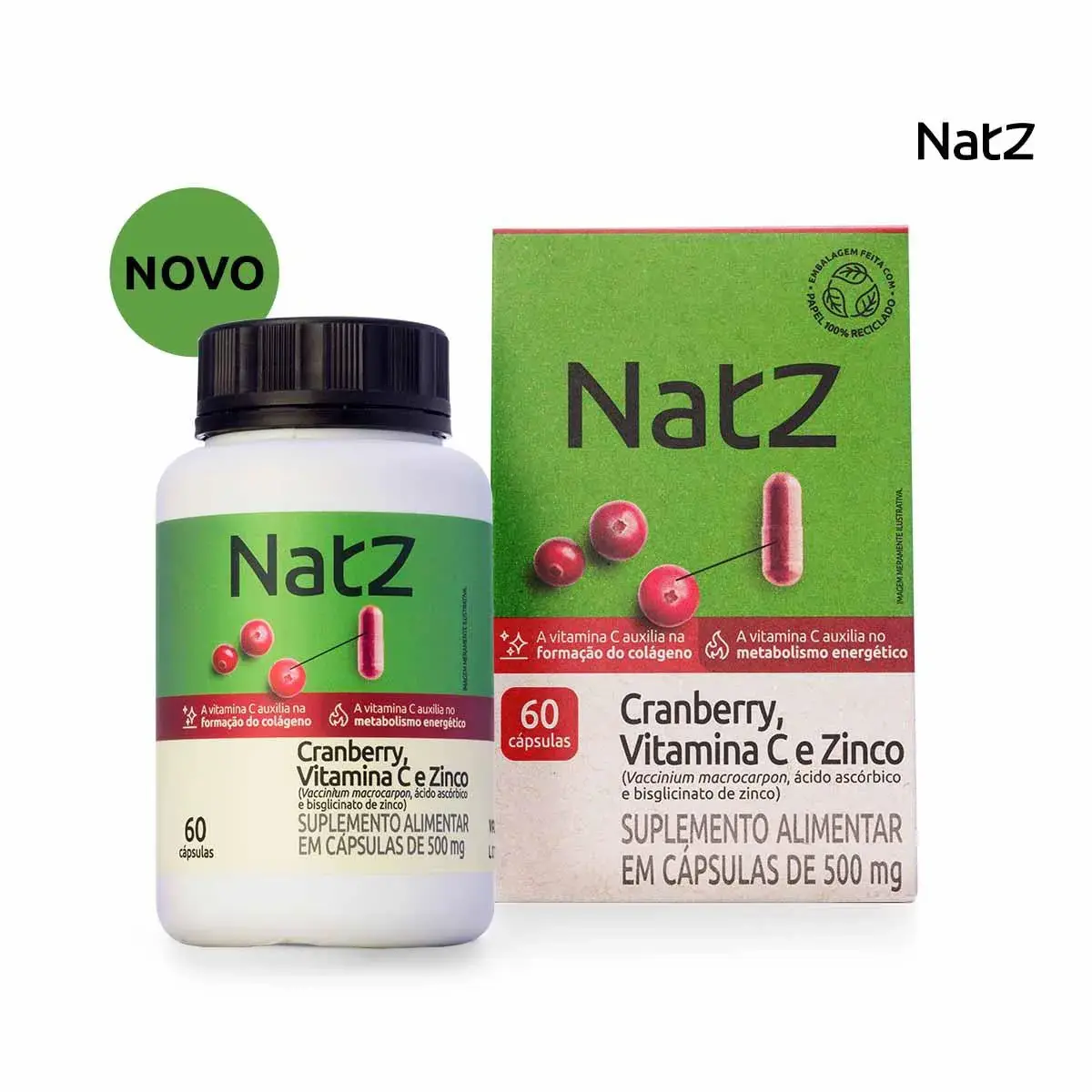 Suplemento Alimentar Natz Cranberry Extrato + Vitamina C e Zinco - 60 Cápsulas