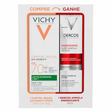 Kit Vichy Protetor Solar Capital Soleil Purify Antioleosidade FPS 70 40g + Ampola Capilar Dercos Energizante 40ml