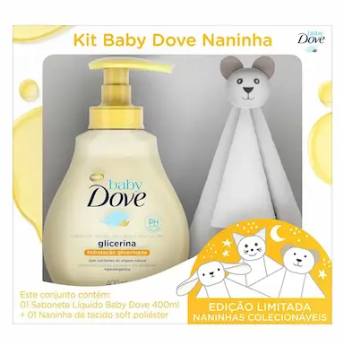 Kit Sabonete Líquido Dove Baby Hidratação Glicerinada 400ml + Naninha Ursinho