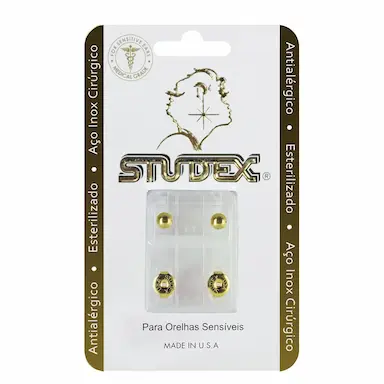 Brinco Antialérgico Studex Classic Bolinha Média Dourada 1 unidade