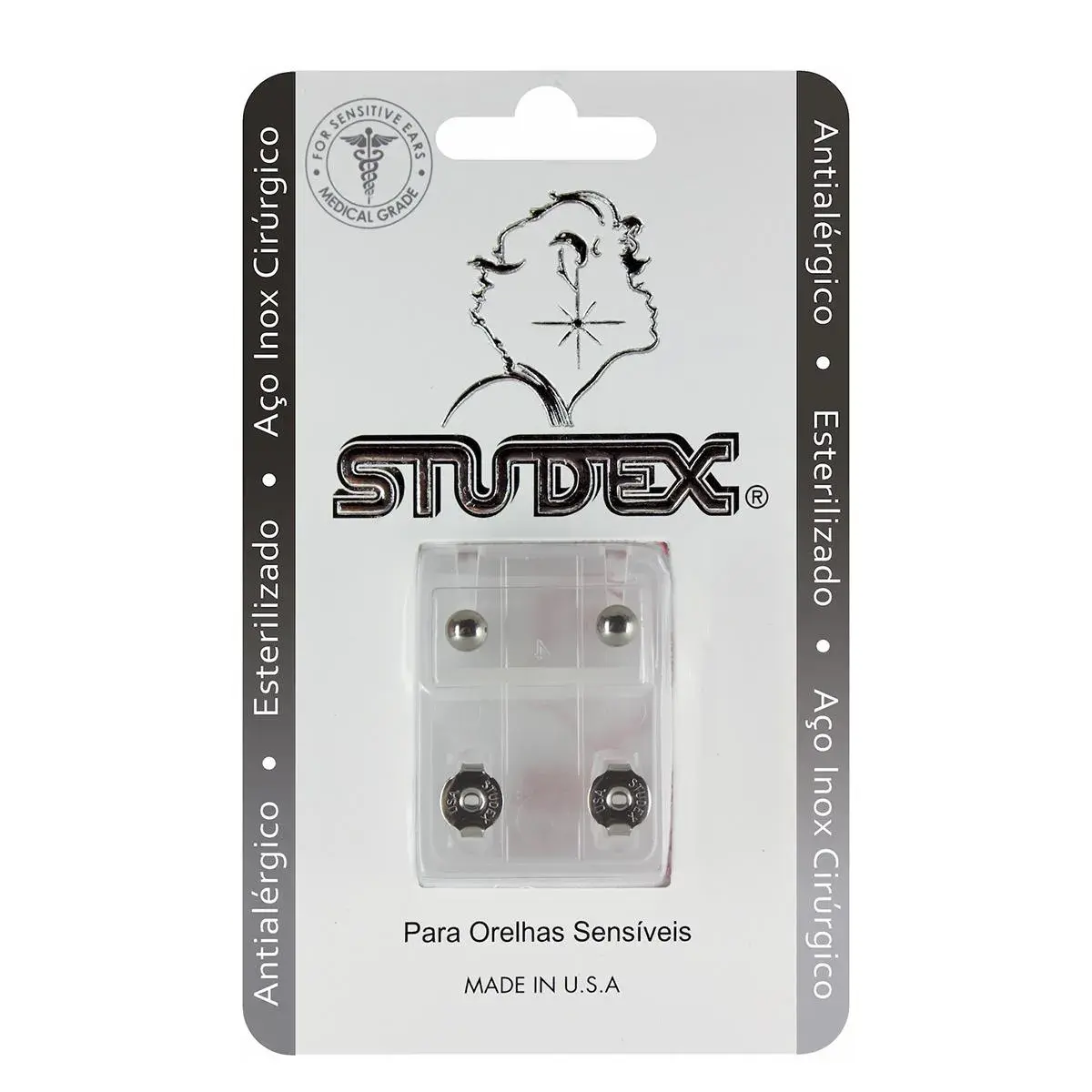 Brinco Antialérgico Studex Classic Bolinha Média Prateada 1 unidade