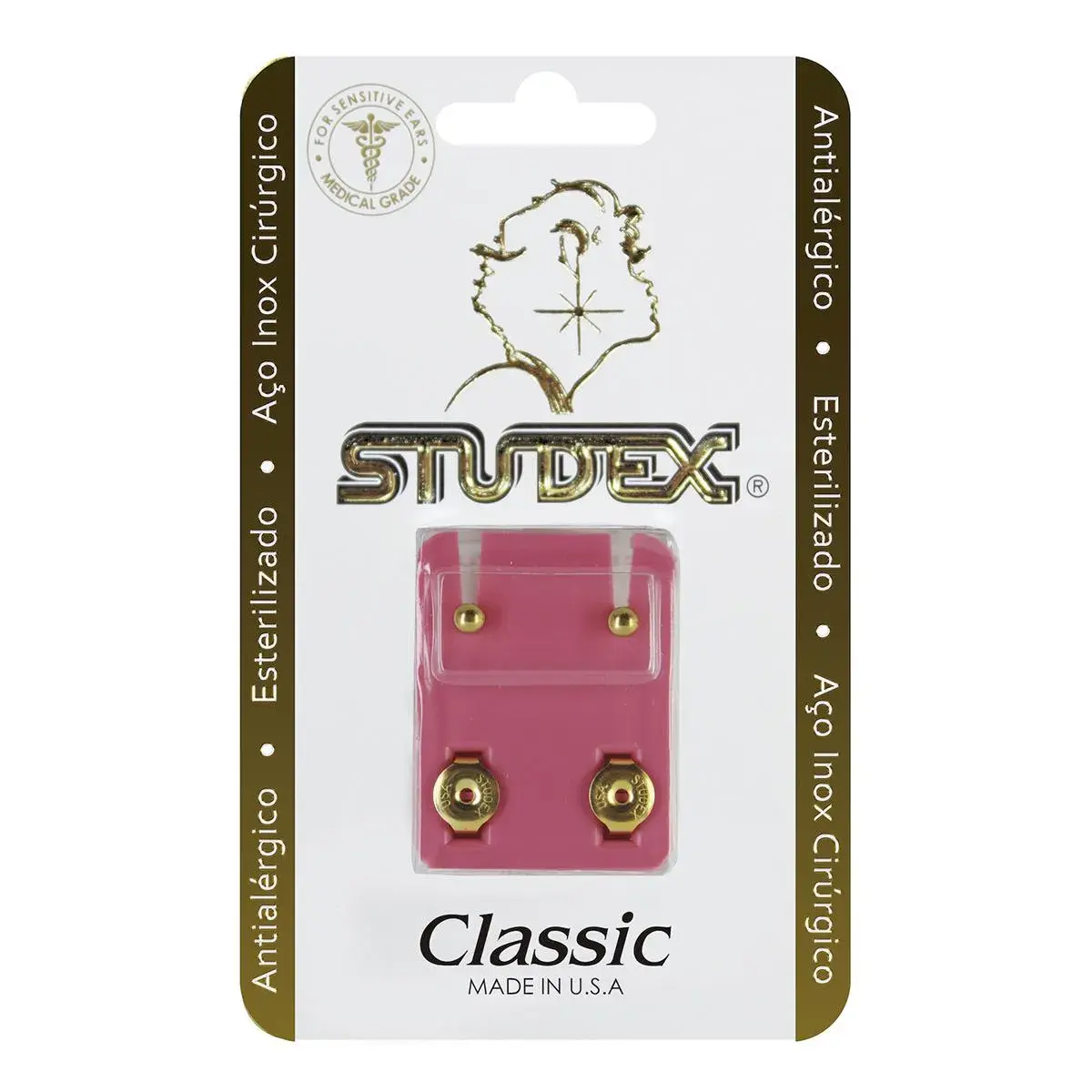 Brinco Antialérgico Studex Classic Bolinha Pequena Dourada 1 unidade