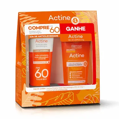 Kit Actine Protetor Solar FPS 60 Color 40g + Gel de Limpeza 40g