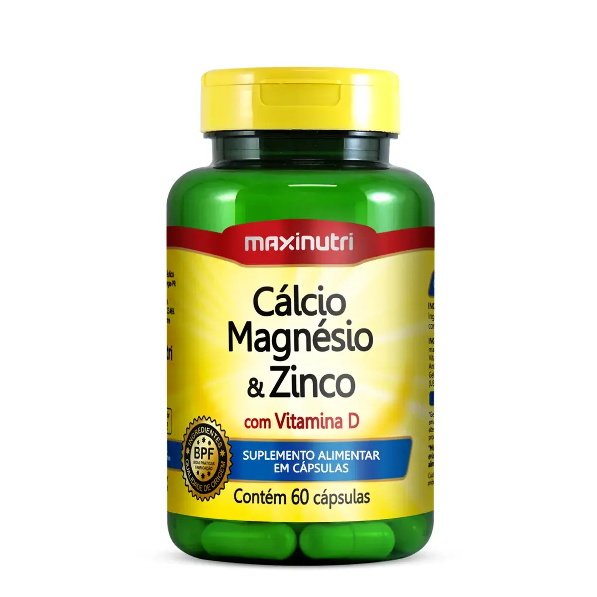 Suplemento Alimentar de Cálcio, Magnésio e Zinco 600mg Maxinutri 60 cápsulas
