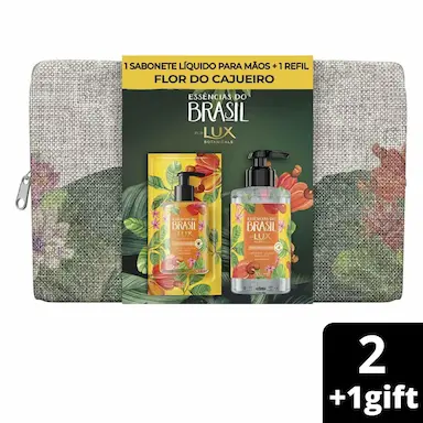 Kit Sabonete Líquido para as Mãos Lux Botanicals Essências do Brasil Flor do Cajueiro 300ml + Refil 240ml + Necessaire grátis