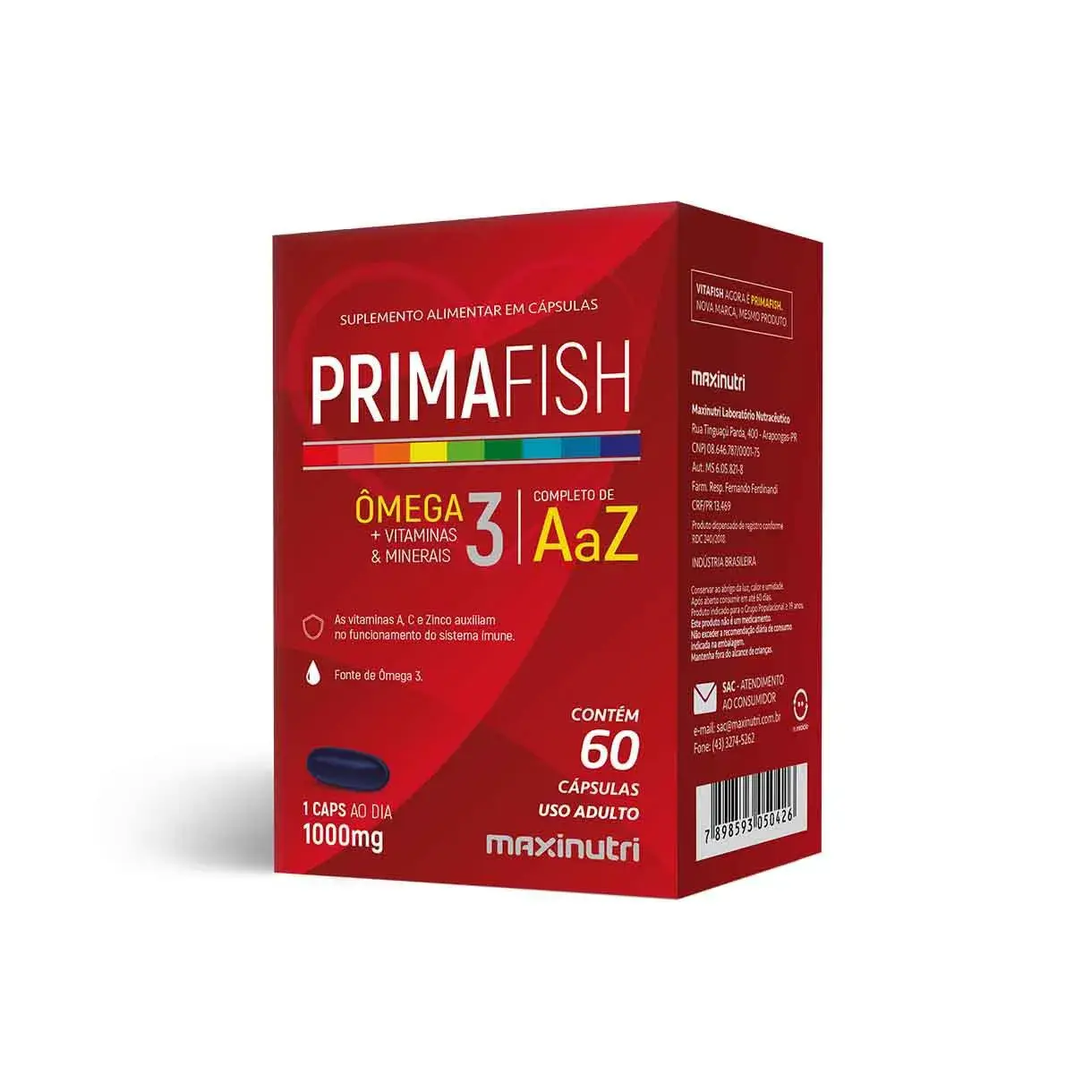 Suplemento Alimentar Primafish Vitaminas A a Z + Ômega 3 Maxinutri - 60 Cápsulas