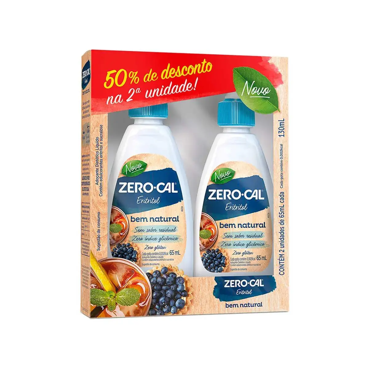Adoçante Zero-Cal Eritritol Líquido - 2 Unidades de 65ml cada