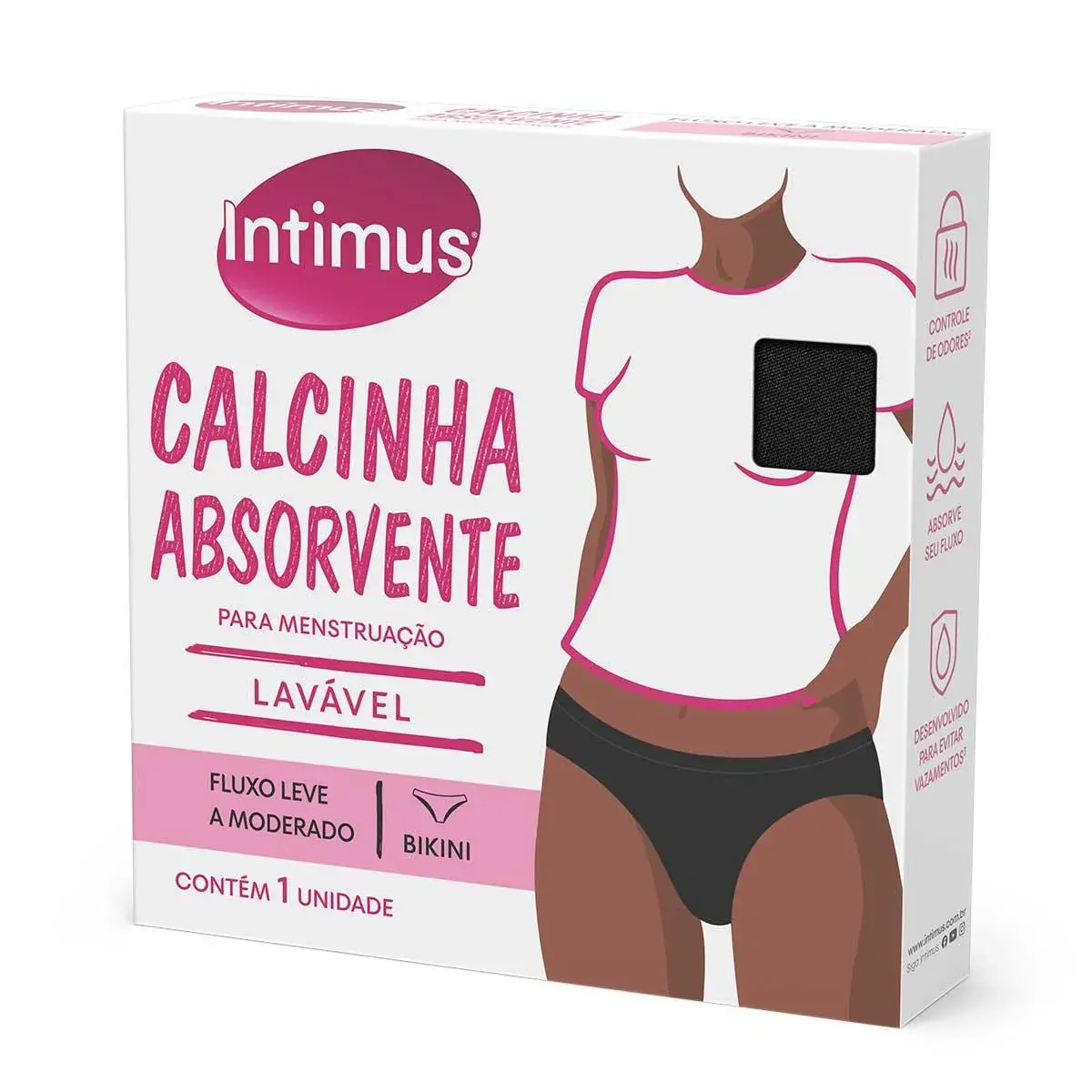 Calcinha Absorvente Menstrual Intimus Bikini Lavável Fluxo Leve a Moderado P 1 unidade