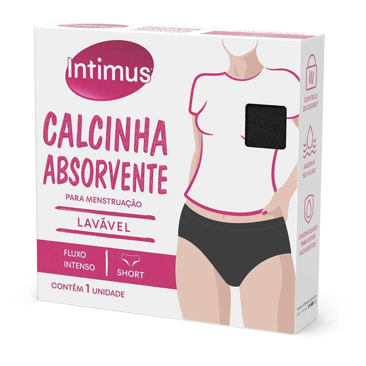 Calcinha Absorvente Menstrual Intimus Short Lavável Fluxo Intenso P 1 unidade