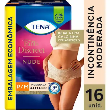 Roupa Íntima Feminina Tena Pants Discreet P/M Cor Nude Incontinência Moderada 16 unidades