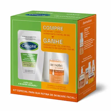 Kit Loção Hidratante Facial Cetaphil 88ml + Sabonete em Espuma Dermotivin Oil Control 130ml