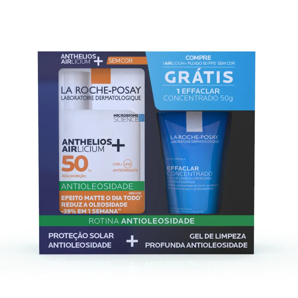 Kit La Roche-Posay Protetor Solar Anthelios Airlicium+ FPS 50 Sem Cor 40g + Gel de Limpeza Facial Effaclar Concentrado 50g