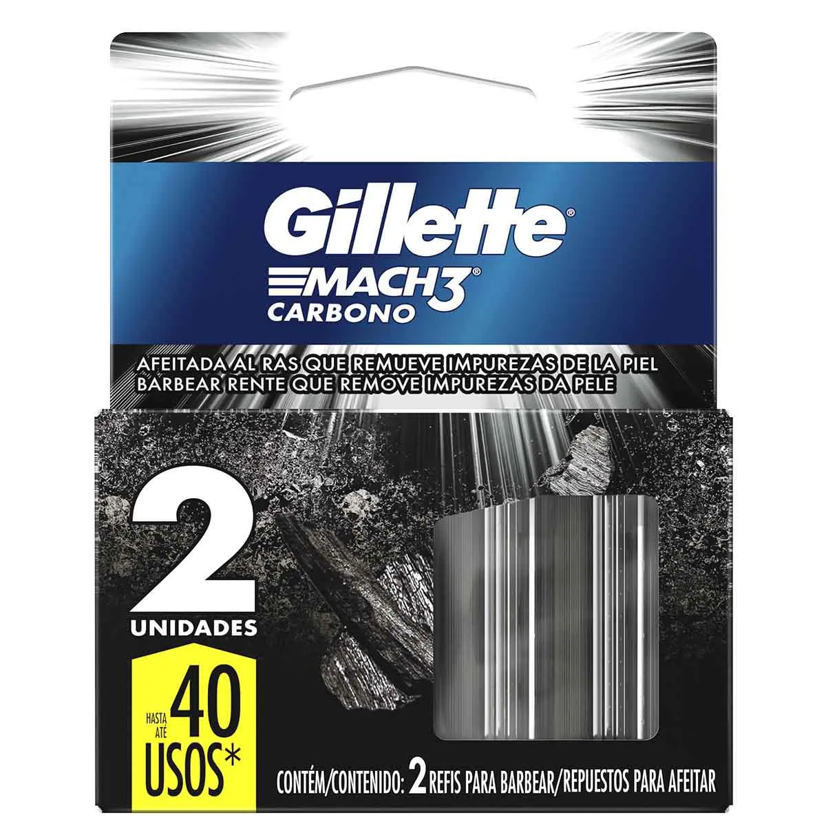 Refil para Aparelho de Barbear Gillette Mach3 Carbono 2 cargas