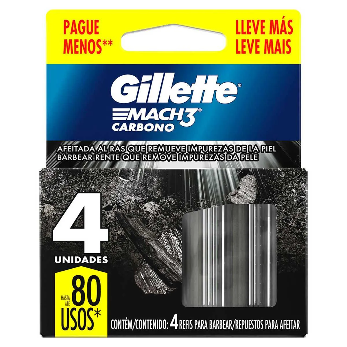 Refil para Aparelho de Barbear Gillette Mach3 Carbono 4 cargas
