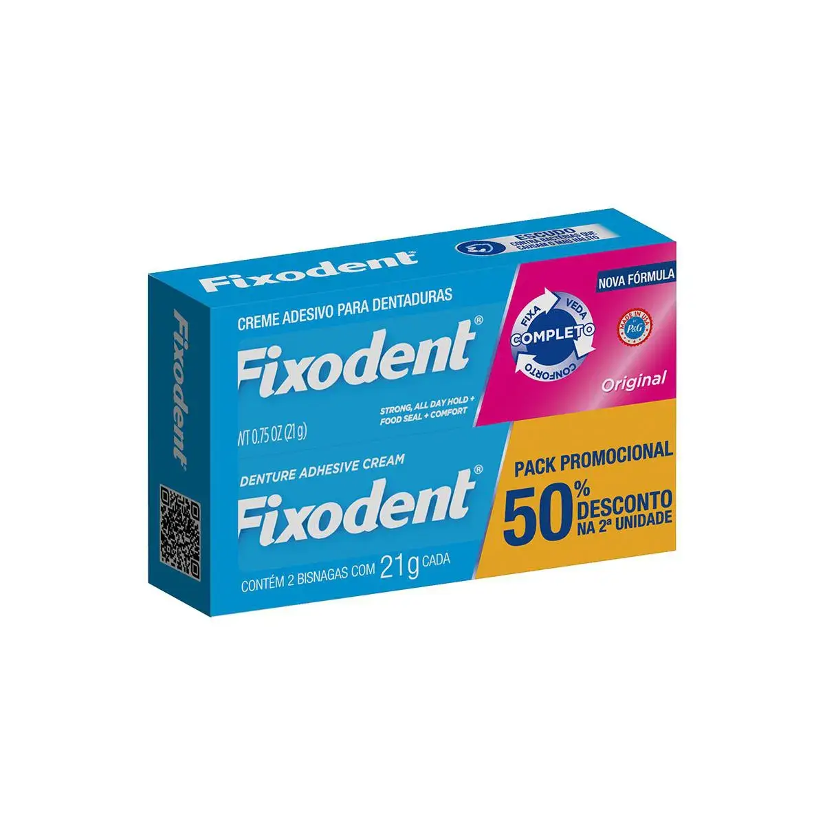 Creme Adesivo para Dentaduras Fixodent Original Pack Promocional com 50% de desconto na 2ª unidade