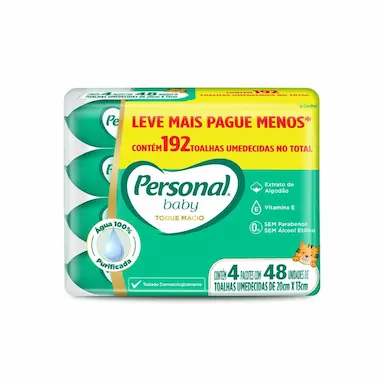 Toalha Umedecida Personal Baby Toque Macio 4 pacotes com 48 unidades cada