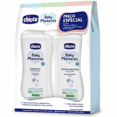 Kit Baby Moments Chicco com Calêndula Shampoo 200ml + Sabonete Líquido 200ml