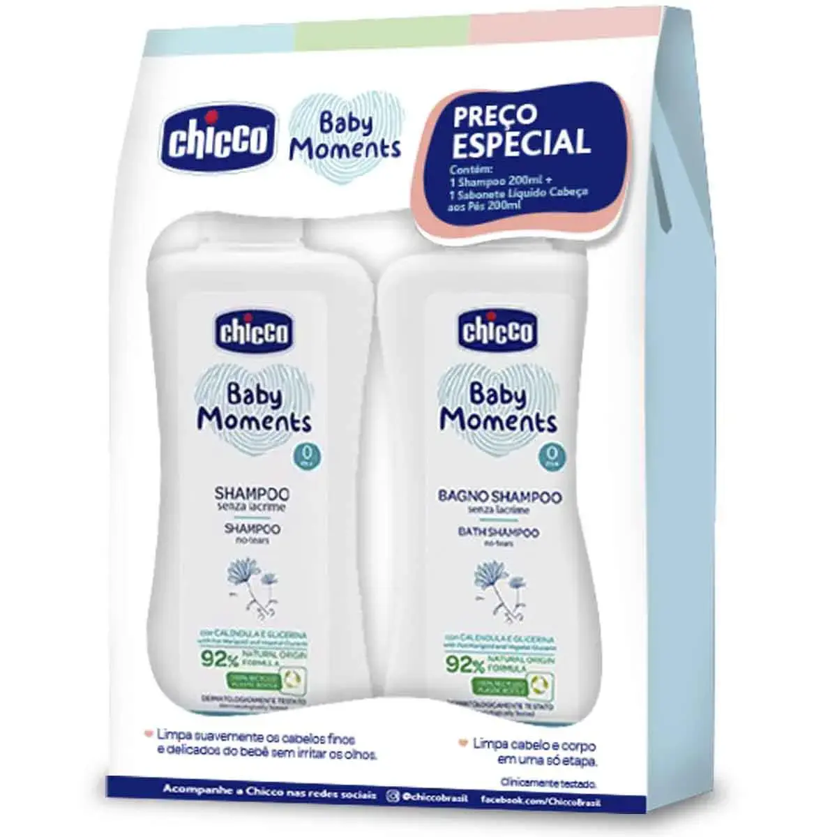 Kit Baby Moments Chicco com Calêndula Shampoo 200ml + Sabonete Líquido 200ml