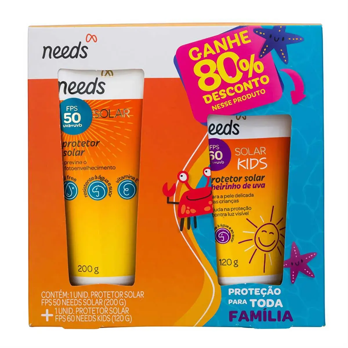 Kit Protetor Solar Needs Solar FPS50 - 200g + Kids FPS60 - 120g