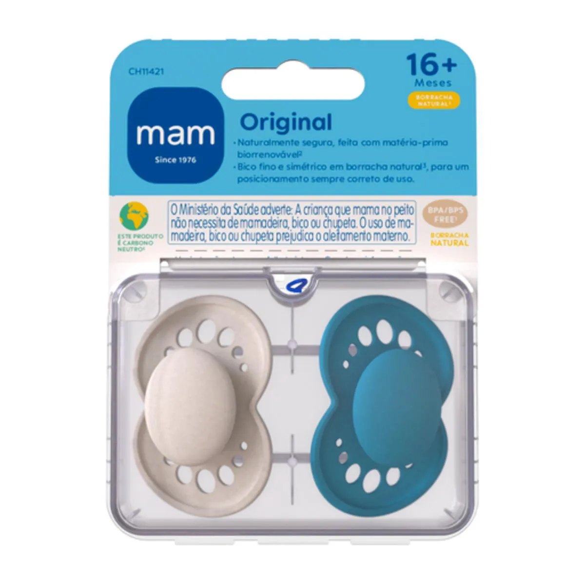 Chupeta MAM Original Borracha Natural 16+ meses Azul 2 unidades