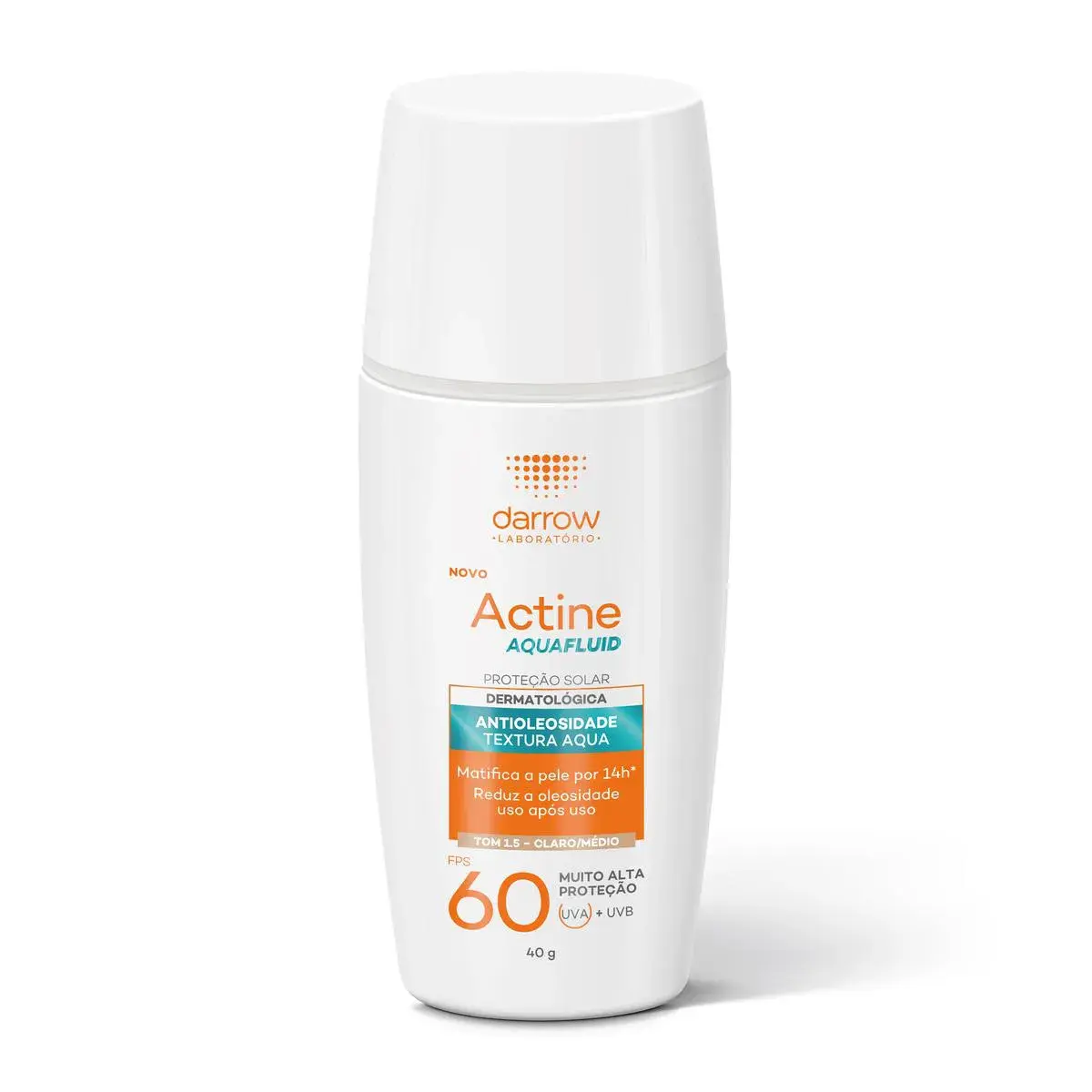 Protetor Solar Facial Darrow Actine Aquafluid FPS 60 com Cor Tom Claro/Médio 40g