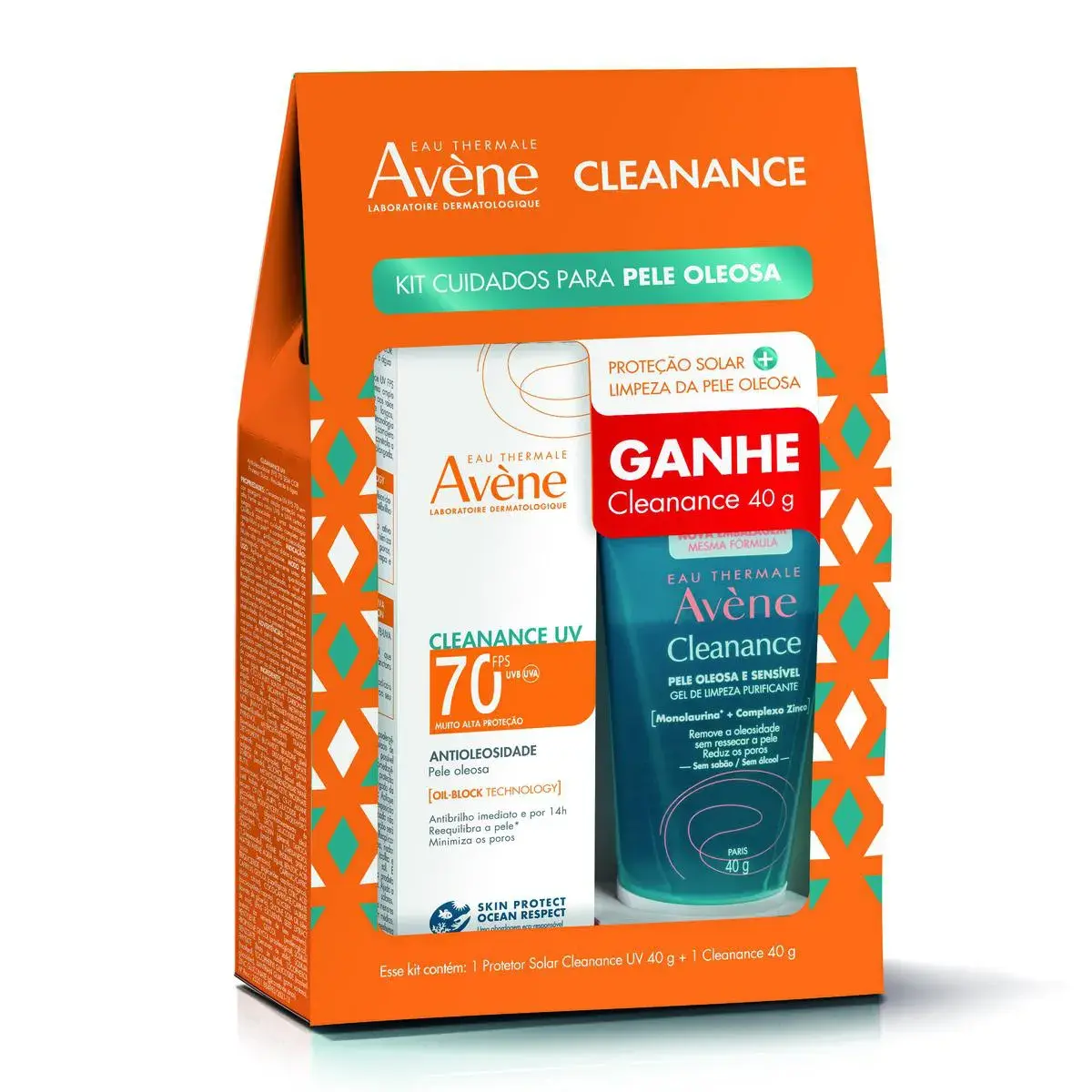 Kit Avène Cleanance Protetor Solar UV FPS70 40g + 1 Gel de Limpeza Purificante 40g