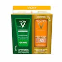 Kit Vichy Protetor Solar Idéal Soleil Clarify Média FPS 60 40g + Gel de Limpeza Profunda Normaderm 50g