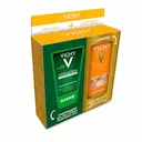 Kit Vichy Protetor Solar Idéal Soleil Clarify Média FPS 60 40g + Gel de Limpeza Profunda Normaderm 50g