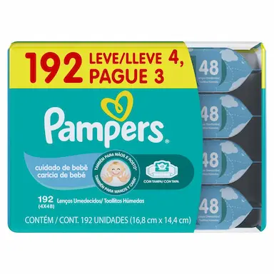 Kit Lenços Umedecidos Pampers Cheirinho de Bebê 4 Pacotes com 48 unidades cada