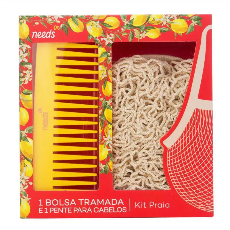 Kit Praia Needs Bolsa de Rede + Pente de Cabelo