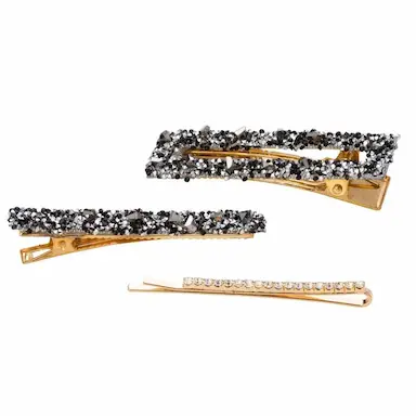 Kit Prendedor de Cabelo Needs Strass Preta 3 unidades