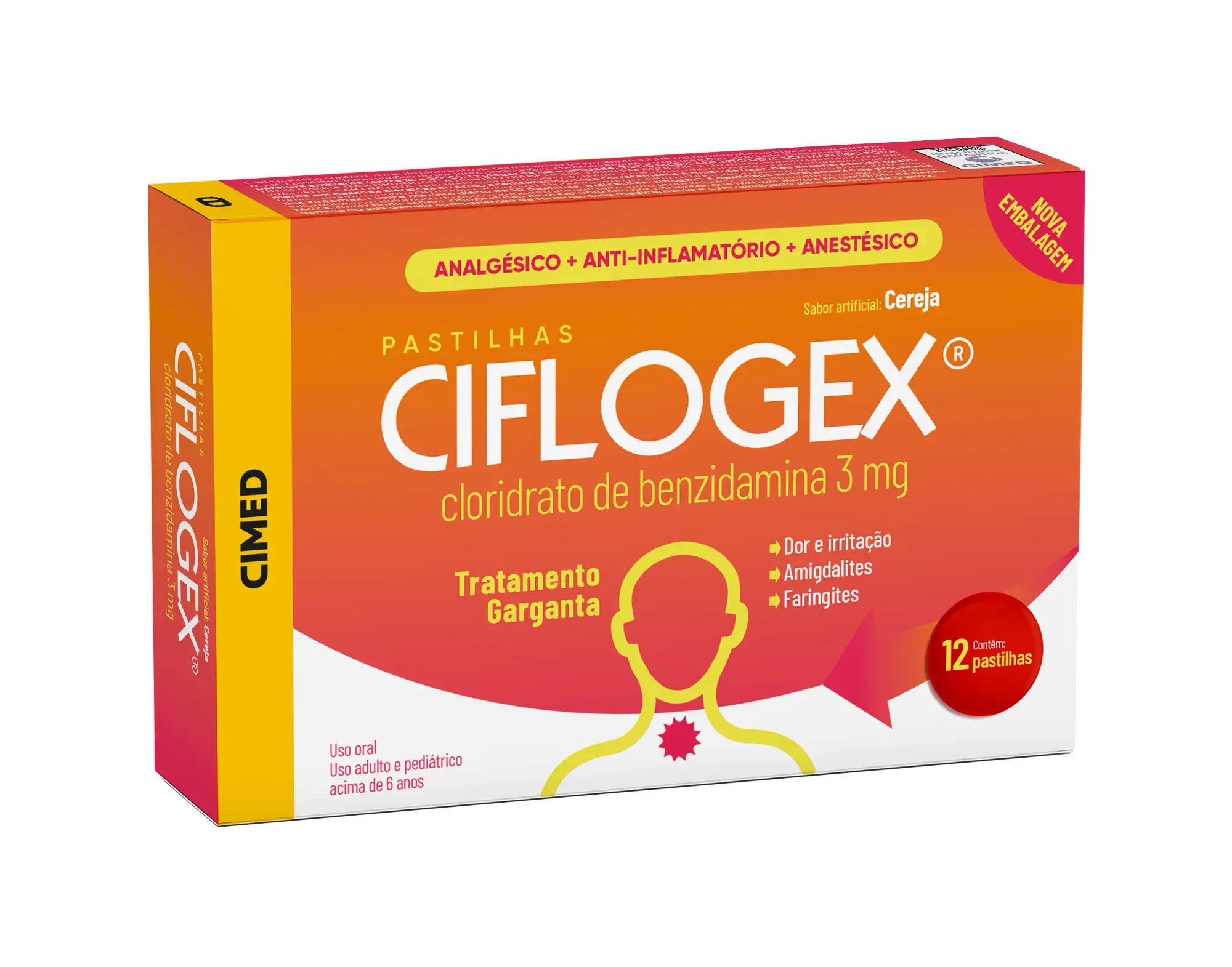 Pastilha Ciflogex 3mg Sabor Cereja 12 unidades
