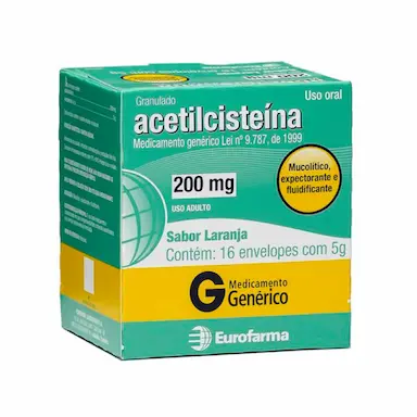 Acetilcisteína 200mg Granulado Sabor Laranja 16 envelopes Eurofarma Genérico