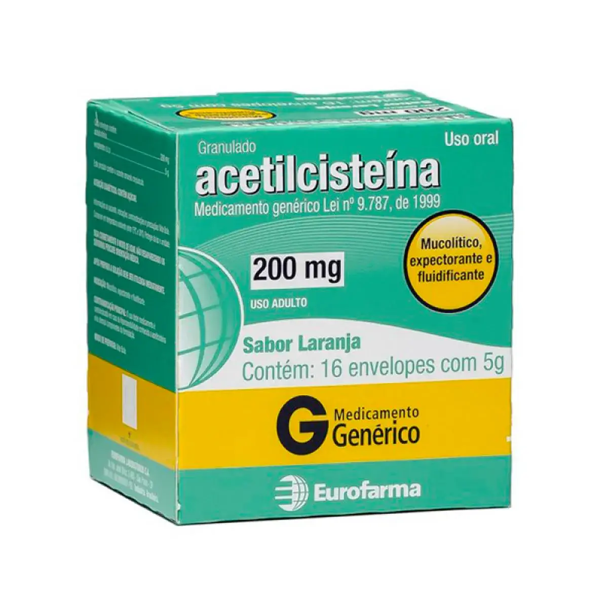 Acetilcisteína 200mg Granulado Sabor Laranja 16 envelopes Eurofarma Genérico