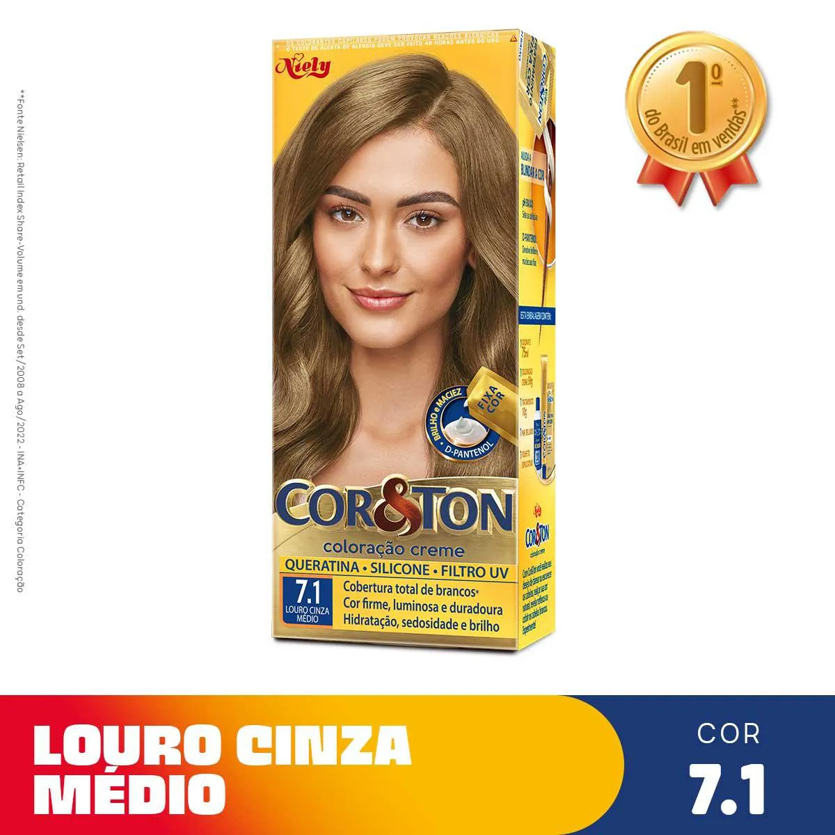 Tintura Cor&Ton Niely 7.1 Louro Cinza Médio