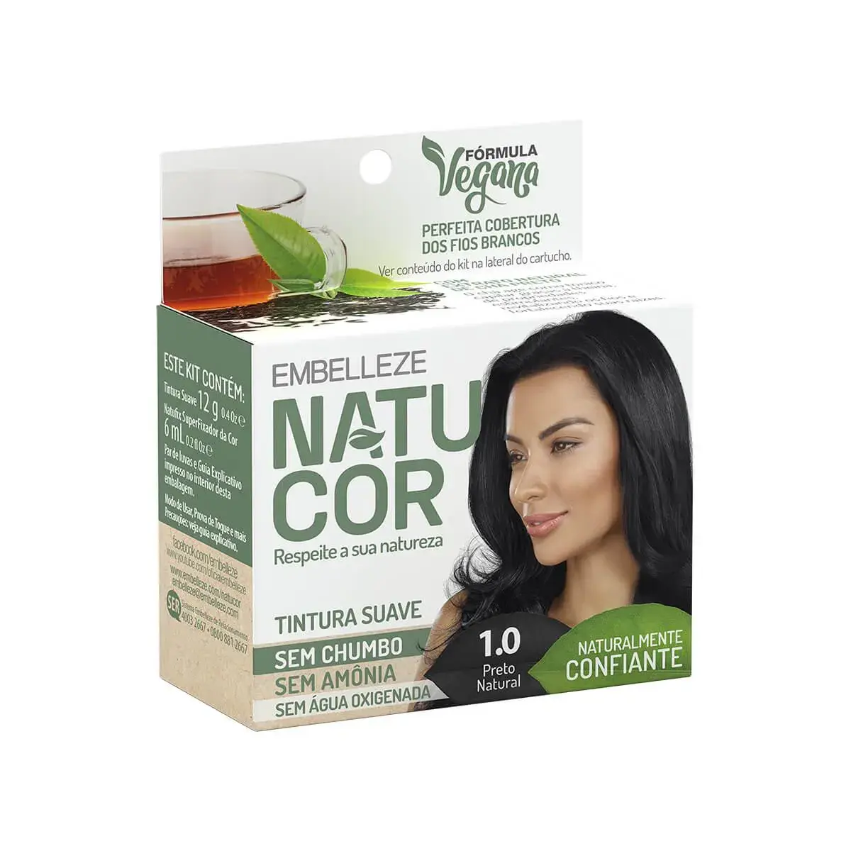 Tintura Suave Embelleze Natucor Cor 1.0 Preto Natural Fórmula Vegana com 1 unidade
