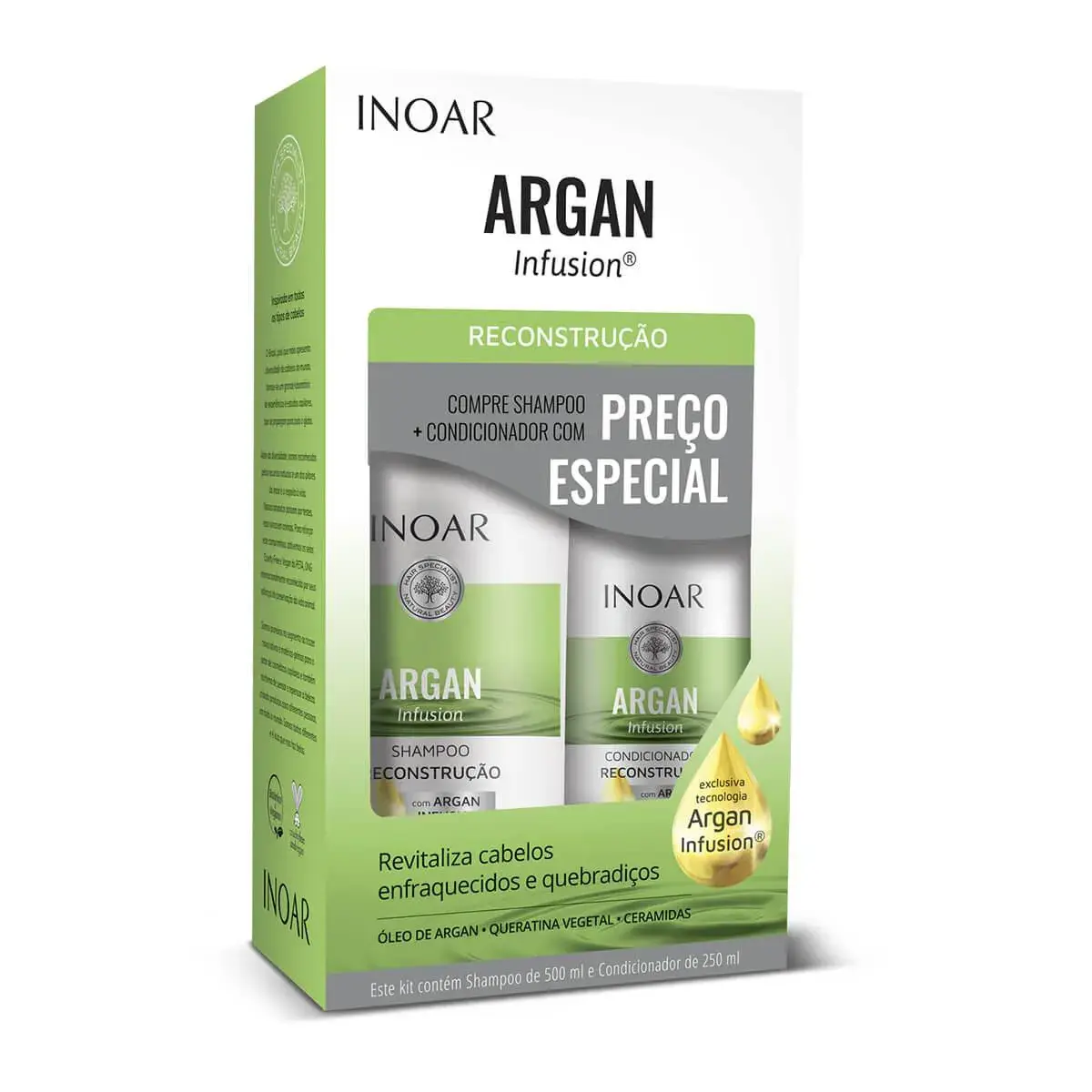 Kit Inoar Argan Infusion Reconstrução com 1 Shampoo de 500ml + 1 Condicionador de 250ml