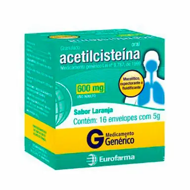 Acetilcisteína 600mg Granulado Sabor Laranja 16 envelopes Eurofarma Genérico
