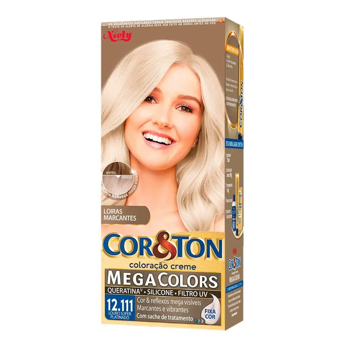 Tintura Cor&Ton Niely Mega Colors 12.111 Louro Super Platinado com 1 Unidade