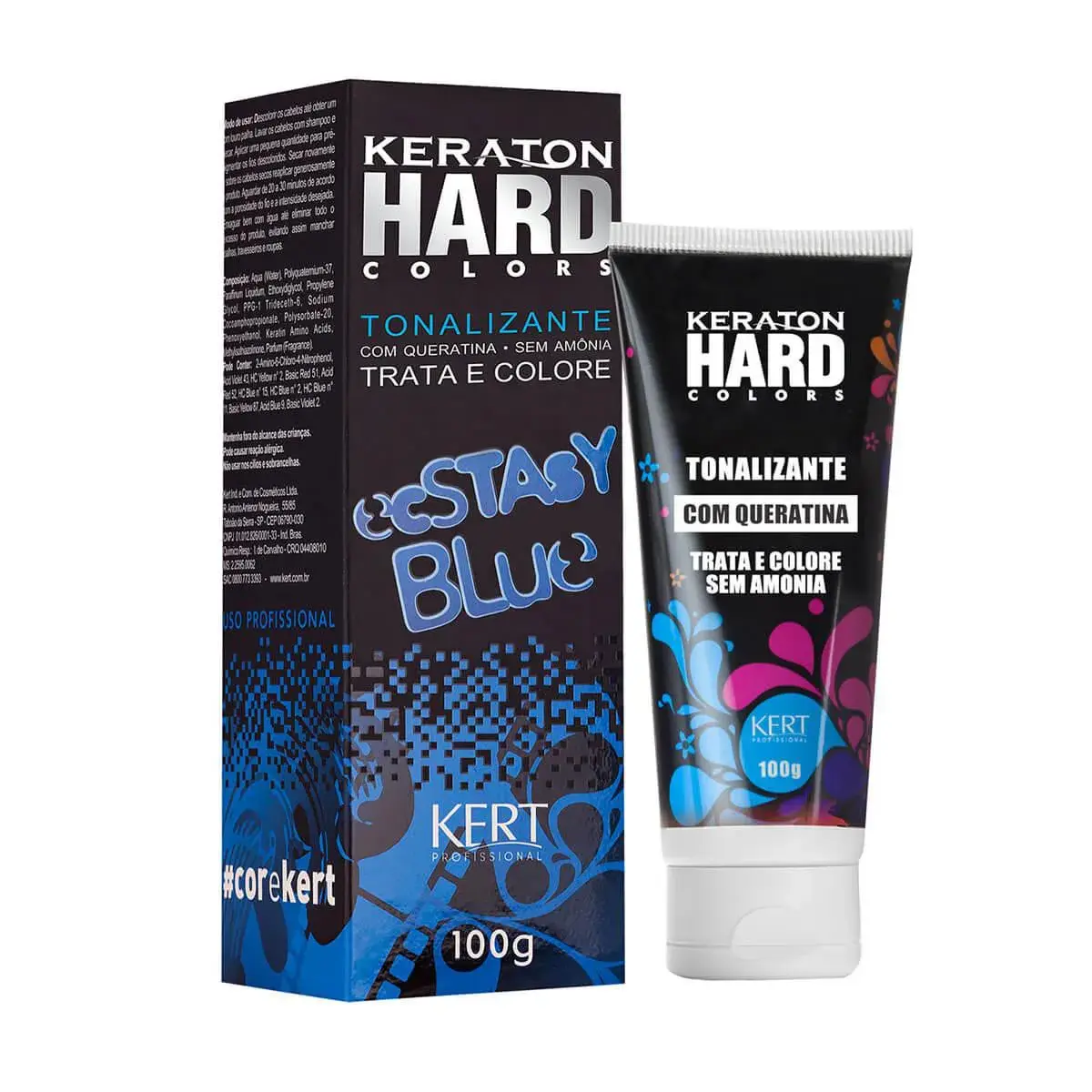 Kit 1 Tonalizante Keraton Hard Colors Ecstasy Blue + 2 Tonalizante Kert Keraton Hard Colors Insane Pink com 100g + 3 Tonalizante Kert Keraton Hard Colors Panty Rose com 100g